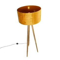 QAZQA Landelijke tripod vintage hout met kap goud 50 cm - Tripod Classic