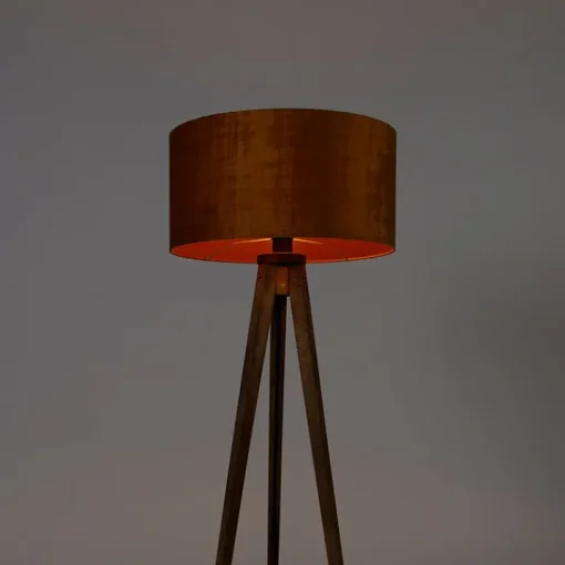 QAZQA Landelijke tripod vintage hout met kap goud 50 cm - Tripod Classic