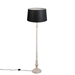 QAZQA Landelijke vloerlamp grijs met zwarte linnen kap - Classico