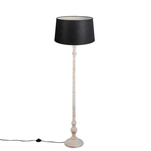QAZQA Landelijke vloerlamp grijs met zwarte linnen kap - Classico