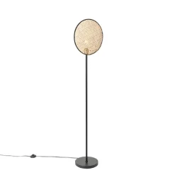 QAZQA Landelijke vloerlamp zwart met rotan 35 cm - Kata