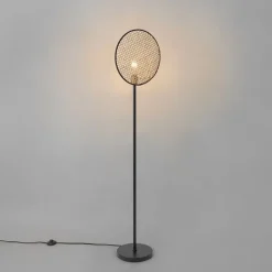 QAZQA Landelijke vloerlamp zwart met rotan 35 cm - Kata
