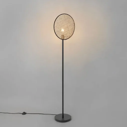 QAZQA Landelijke vloerlamp zwart met rotan 35 cm - Kata
