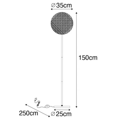 QAZQA Landelijke vloerlamp zwart met rotan 35 cm - Kata