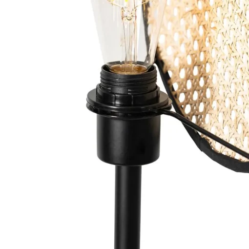 QAZQA Landelijke vloerlamp zwart met rotan 35 cm - Kata
