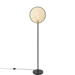 QAZQA Landelijke vloerlamp zwart met rotan 35 cm - Kata