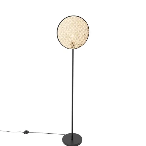 QAZQA Landelijke vloerlamp zwart met rotan 35 cm - Kata