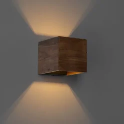 QAZQA Landelijke wandlamp walnoot hout - Transfer