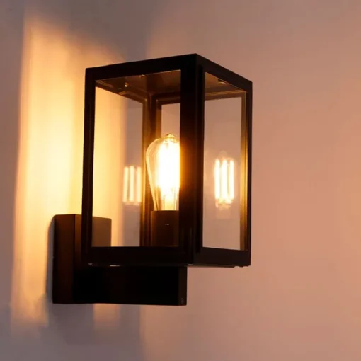 QAZQA Landelijke wandlamp zwart IP44 - Sutton Up