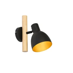 QAZQA Landelijke wandlamp zwart met hout - Flint