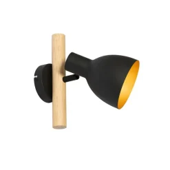 QAZQA Landelijke wandlamp zwart met hout - Flint