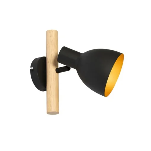 QAZQA Landelijke wandlamp zwart met hout - Flint