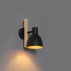 QAZQA Landelijke wandlamp zwart met hout - Flint