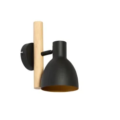 QAZQA Landelijke wandlamp zwart met hout - Flint