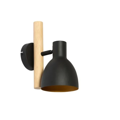 QAZQA Landelijke wandlamp zwart met hout - Flint
