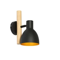 QAZQA Landelijke wandlamp zwart met hout - Flint