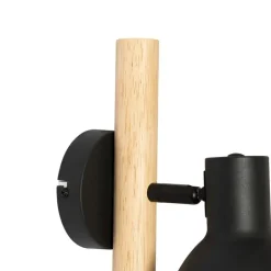QAZQA Landelijke wandlamp zwart met hout - Flint