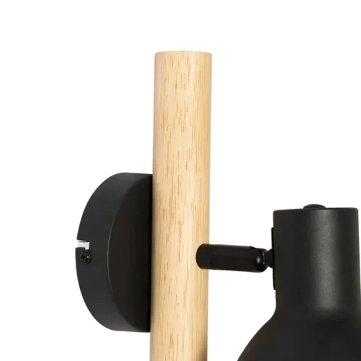 QAZQA Landelijke wandlamp zwart met hout - Flint