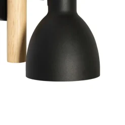 QAZQA Landelijke wandlamp zwart met hout - Flint