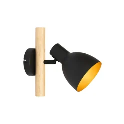 QAZQA Landelijke wandlamp zwart met hout - Flint