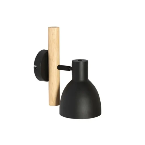 QAZQA Landelijke wandlamp zwart met hout - Flint