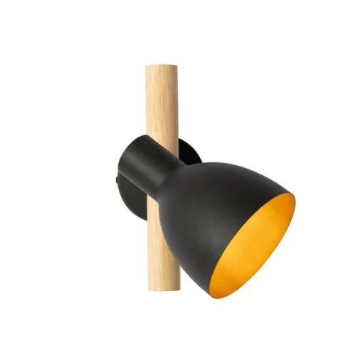 QAZQA Landelijke wandlamp zwart met hout - Flint