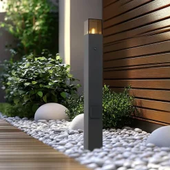 QAZQA Modern buiten paaltje zwart met smoke glas 70cm met schemersensor IP44 - Denmark