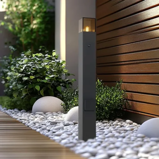 QAZQA Modern buiten paaltje zwart met smoke glas 70cm met schemersensor IP44 - Denmark