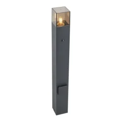 QAZQA Modern buiten paaltje zwart met smoke glas 70cm met schemersensor IP44 - Denmark