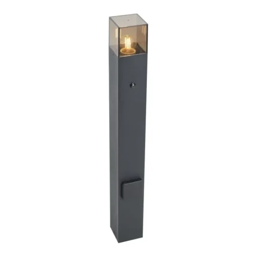 QAZQA Modern buiten paaltje zwart met smoke glas 70cm met schemersensor IP44 - Denmark