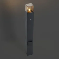 QAZQA Modern buiten paaltje zwart met smoke glas 70cm met schemersensor IP44 - Denmark