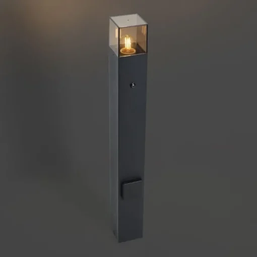 QAZQA Modern buiten paaltje zwart met smoke glas 70cm met schemersensor IP44 - Denmark