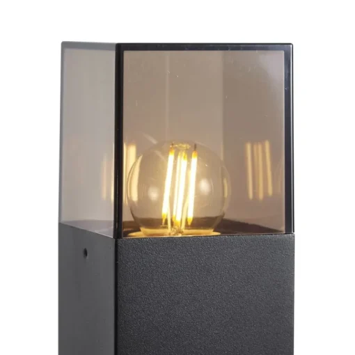 QAZQA Modern buiten paaltje zwart met smoke glas 70cm met schemersensor IP44 - Denmark