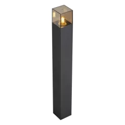 QAZQA Modern buiten paaltje zwart met smoke glas 70cm met schemersensor IP44 - Denmark