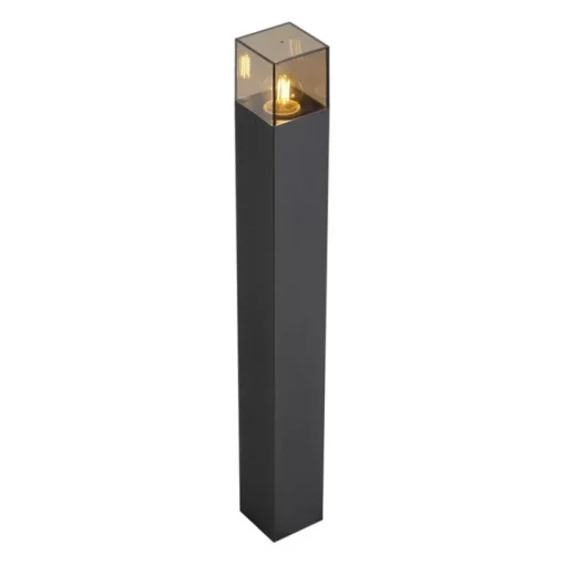 QAZQA Modern buiten paaltje zwart met smoke glas 70cm met schemersensor IP44 - Denmark