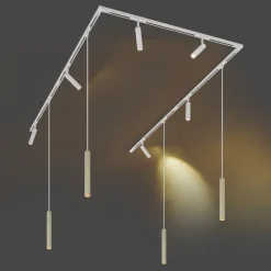 QAZQA Modern railsysteem met 6 spots en 4 hanglampen beige met wit 1-fase - Slimline Uzzy Keno