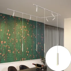 QAZQA Modern railsysteem met 6 spots en 4 hanglampen beige met wit 1-fase - Slimline Uzzy Keno