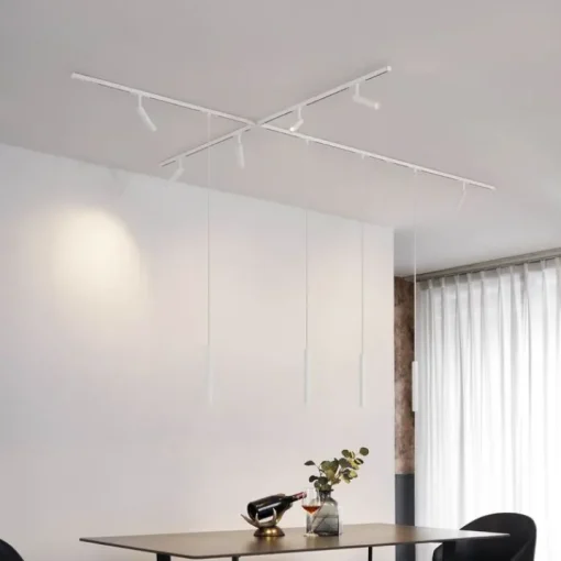 QAZQA Modern railsysteem met 6 spots en 4 hanglampen beige met wit 1-fase - Slimline Uzzy Keno