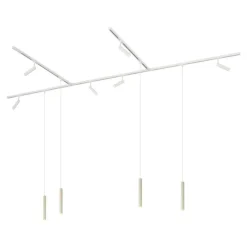 QAZQA Modern railsysteem met 6 spots en 4 hanglampen beige met wit 1-fase - Slimline Uzzy Keno