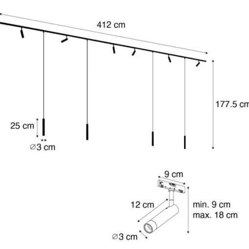 QAZQA Modern railsysteem met 6 spots en 4 hanglampen beige met wit 1-fase - Slimline Uzzy Keno