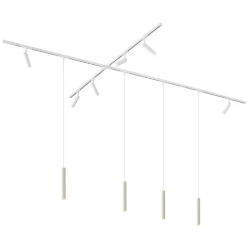 QAZQA Modern railsysteem met 6 spots en 4 hanglampen beige met wit 1-fase - Slimline Uzzy Keno