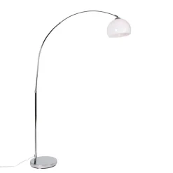 QAZQA Moderne booglamp chroom met witte kap - Arc Basic