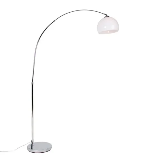 QAZQA Moderne booglamp chroom met witte kap - Arc Basic