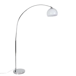 QAZQA Moderne booglamp chroom met witte kap - Arc Basic