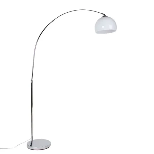 QAZQA Moderne booglamp chroom met witte kap - Arc Basic