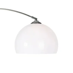 QAZQA Moderne booglamp chroom met witte kap - Arc Basic