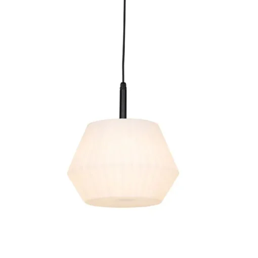 QAZQA Moderne buiten hanglamp zwart met witte kap 32.9 cm IP44 - Robbert