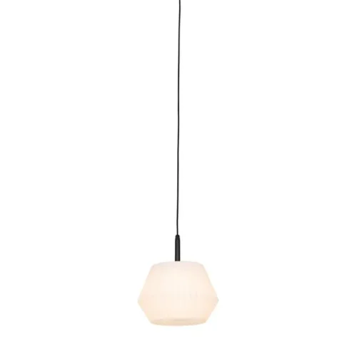 QAZQA Moderne buiten hanglamp zwart met witte kap 32.9 cm IP44 - Robbert