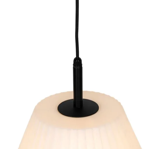 QAZQA Moderne buiten hanglamp zwart met witte kap 32.9 cm IP44 - Robbert