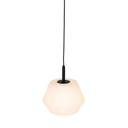 QAZQA Moderne buiten hanglamp zwart met witte kap 32.9 cm IP44 - Robbert